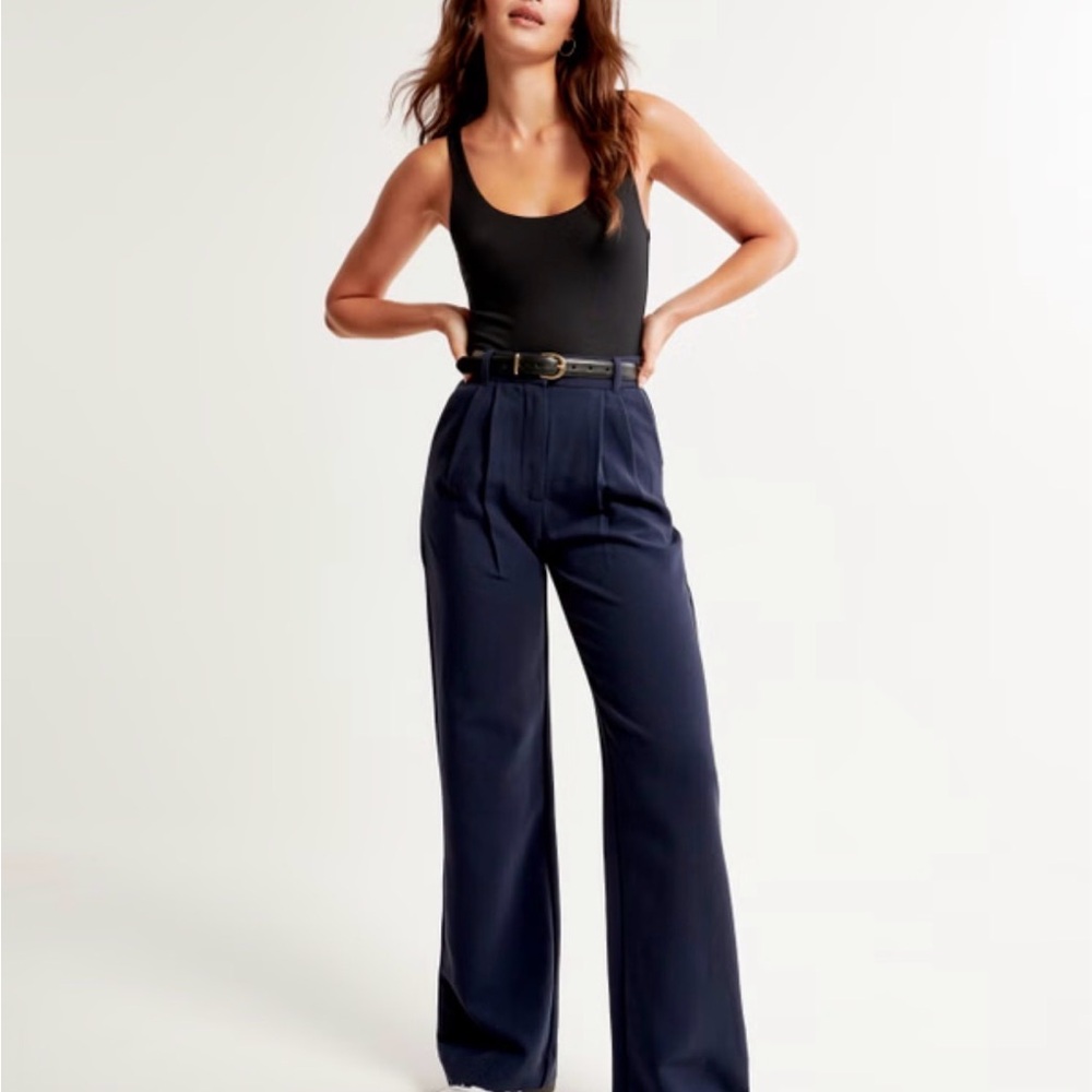 Abercrombie & Fitch Navy Sloane Tailored Wide Leg Trousers Long